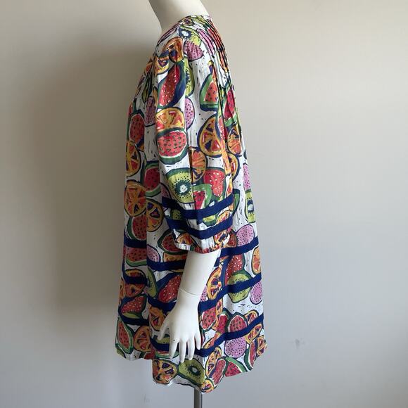 Briton Court Puff Sleeves Tiered Cotton Poplin Dress Fruits Print Sz Large NWT - Picture 8 of 16